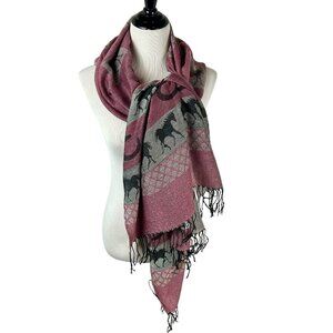 NEW Pashmina Wool Silk Scarf Wrap Purple Gray Horse Equestrian Western Boho